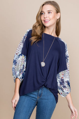 3/4 Sleeve Top with Front Side Twist