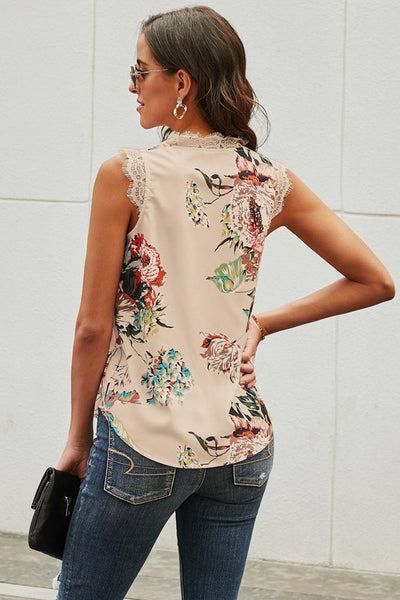 Floral Sleeveless V-Neck Lace Top