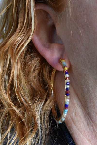Multi-colored Beaded Hoop Earrings