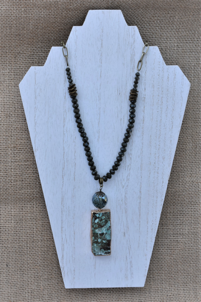 Long Beaded Faux Turquoise Stone Necklace
