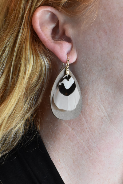 Leather and Feather Dangle Earrings