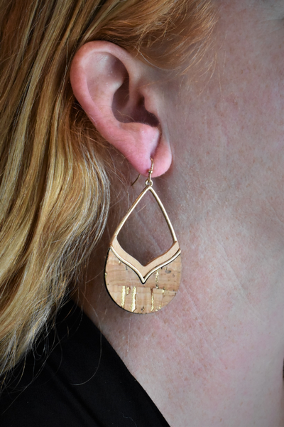 Teardrop Cork/Wood Dangle Earrings