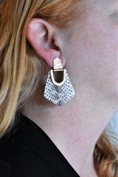 Leather Snakeskin Dangle Earrings