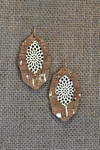 Cork Dangle Earrings with Gold Etching