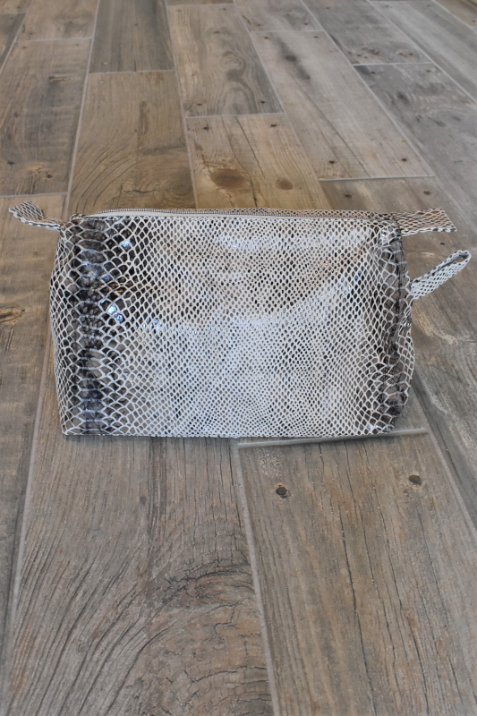 Snakeskin Print Leather Cosmetic Bag