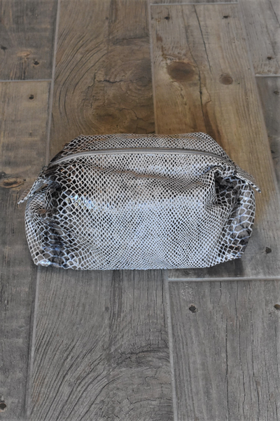 Snakeskin Print Leather Cosmetic Bag