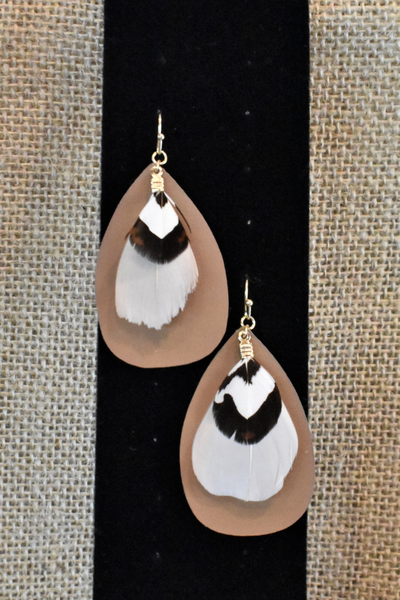 Leather and Feather Dangle Earrings
