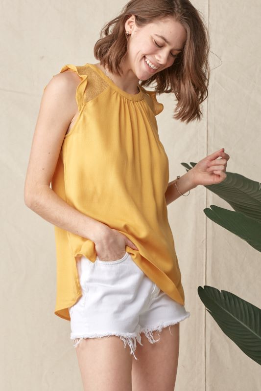 Frill Tank with Mesh Detail Blouse