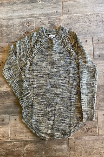 Rounded Neck Marbled Knit Sweater