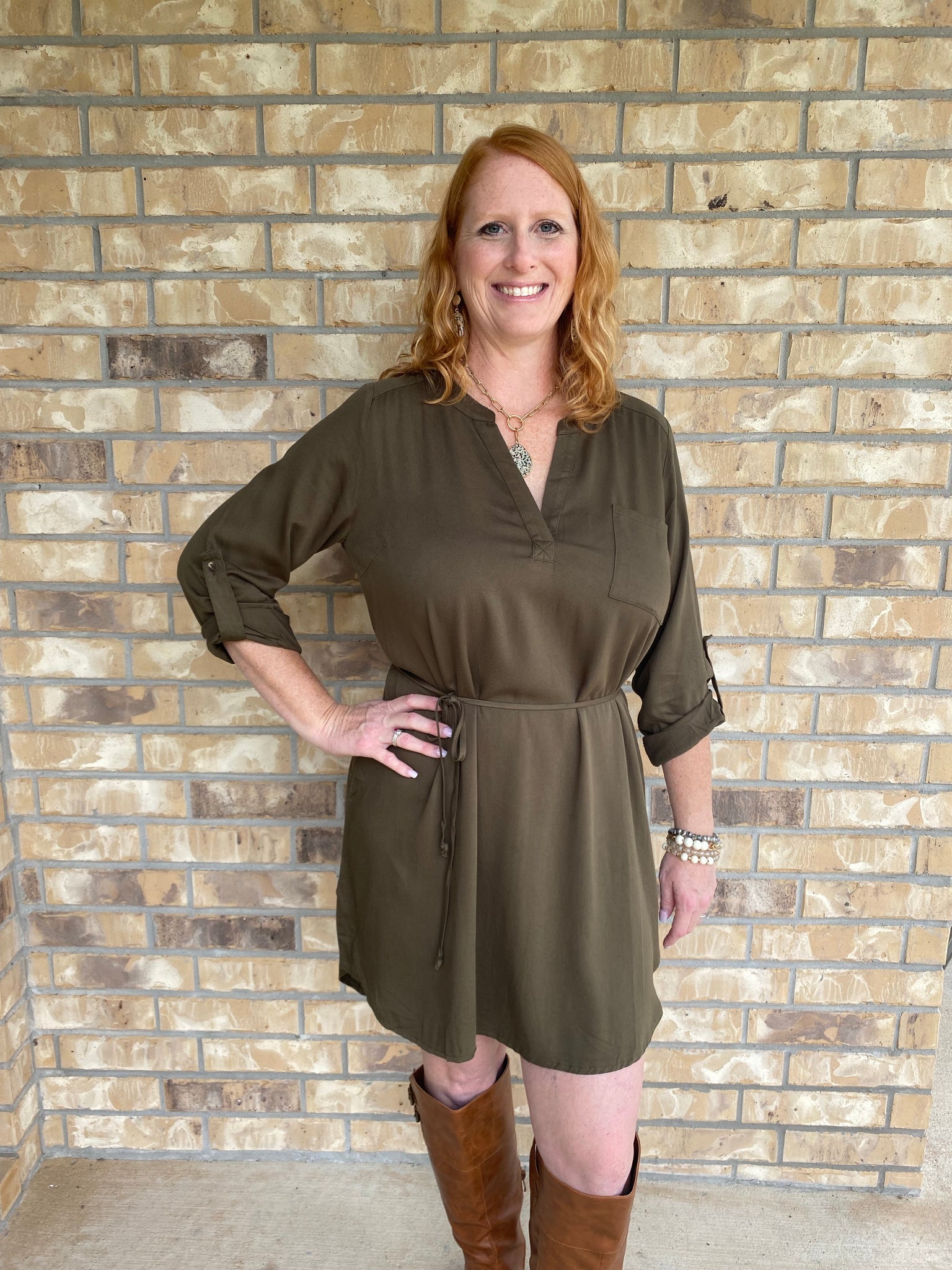 Olive Belted Dress