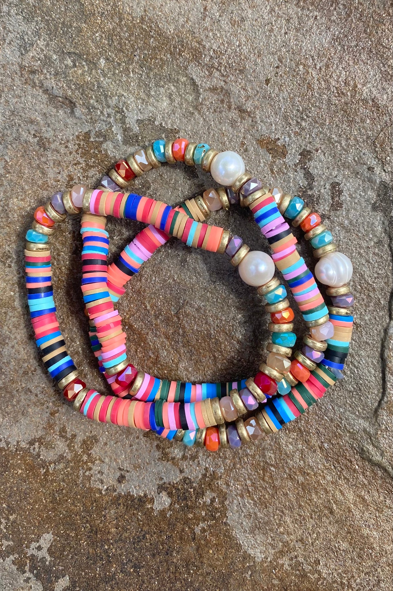 Stacked Beaded with Pearl Accent Bracelet Set