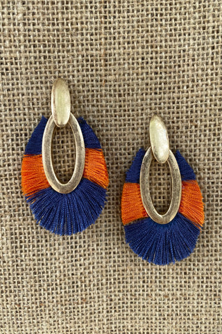 Blue/Orange Oval Tassel Earrings