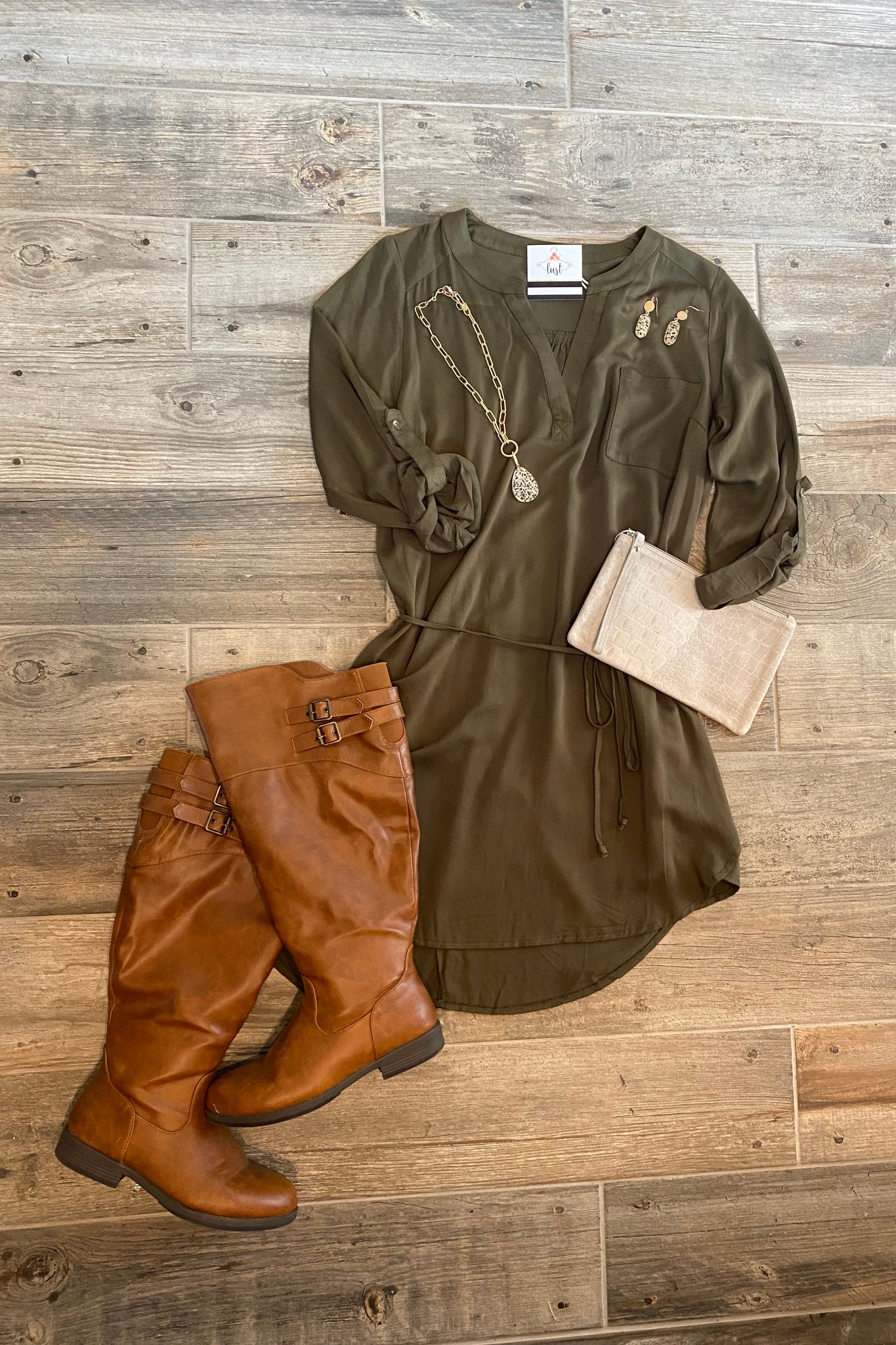 Olive Belted Dress