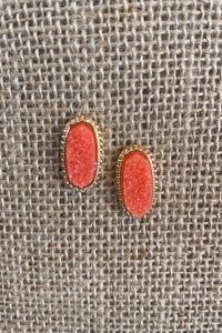 Orange Druzy Stud Earrings