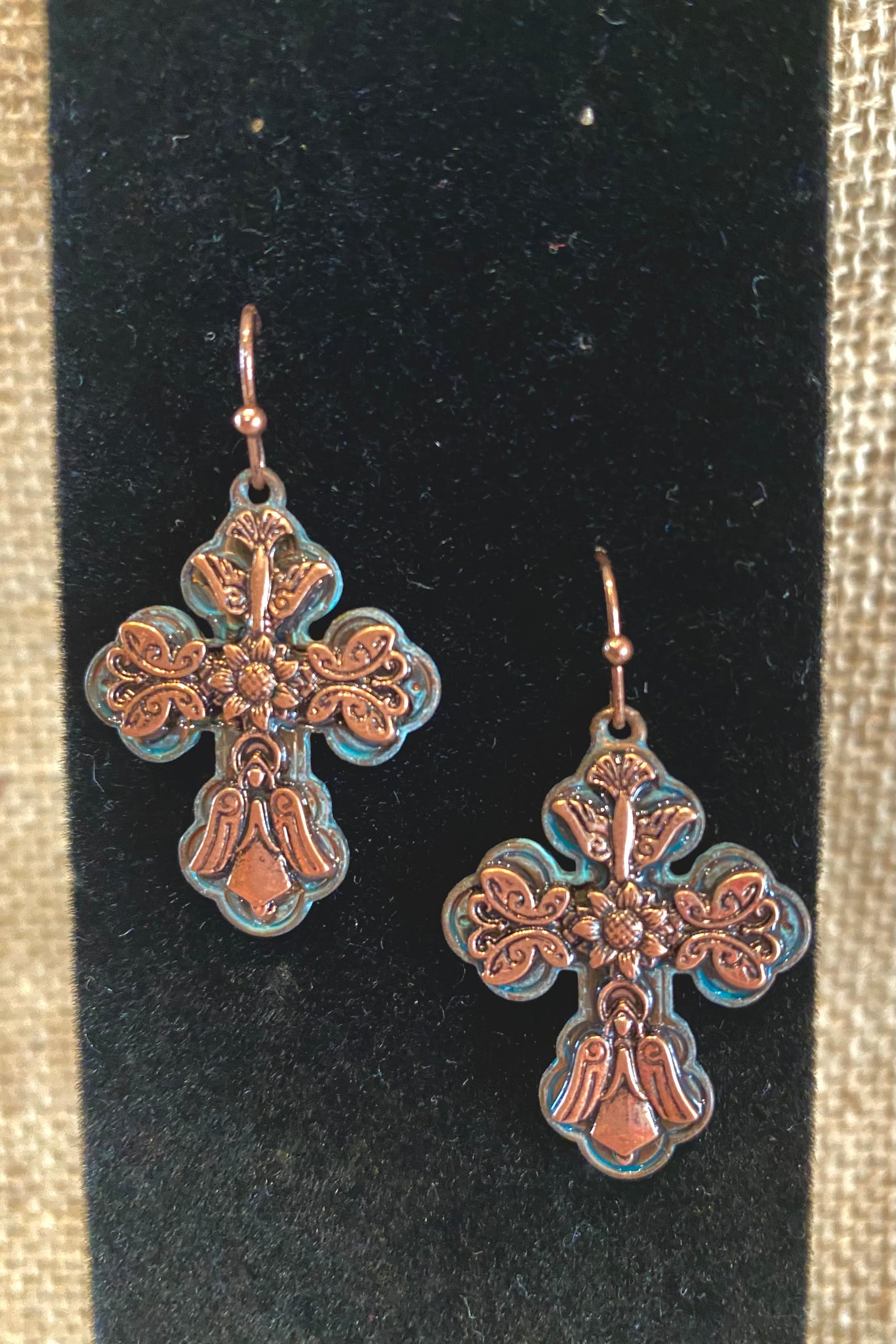 Copper Dangle Cross Earrings