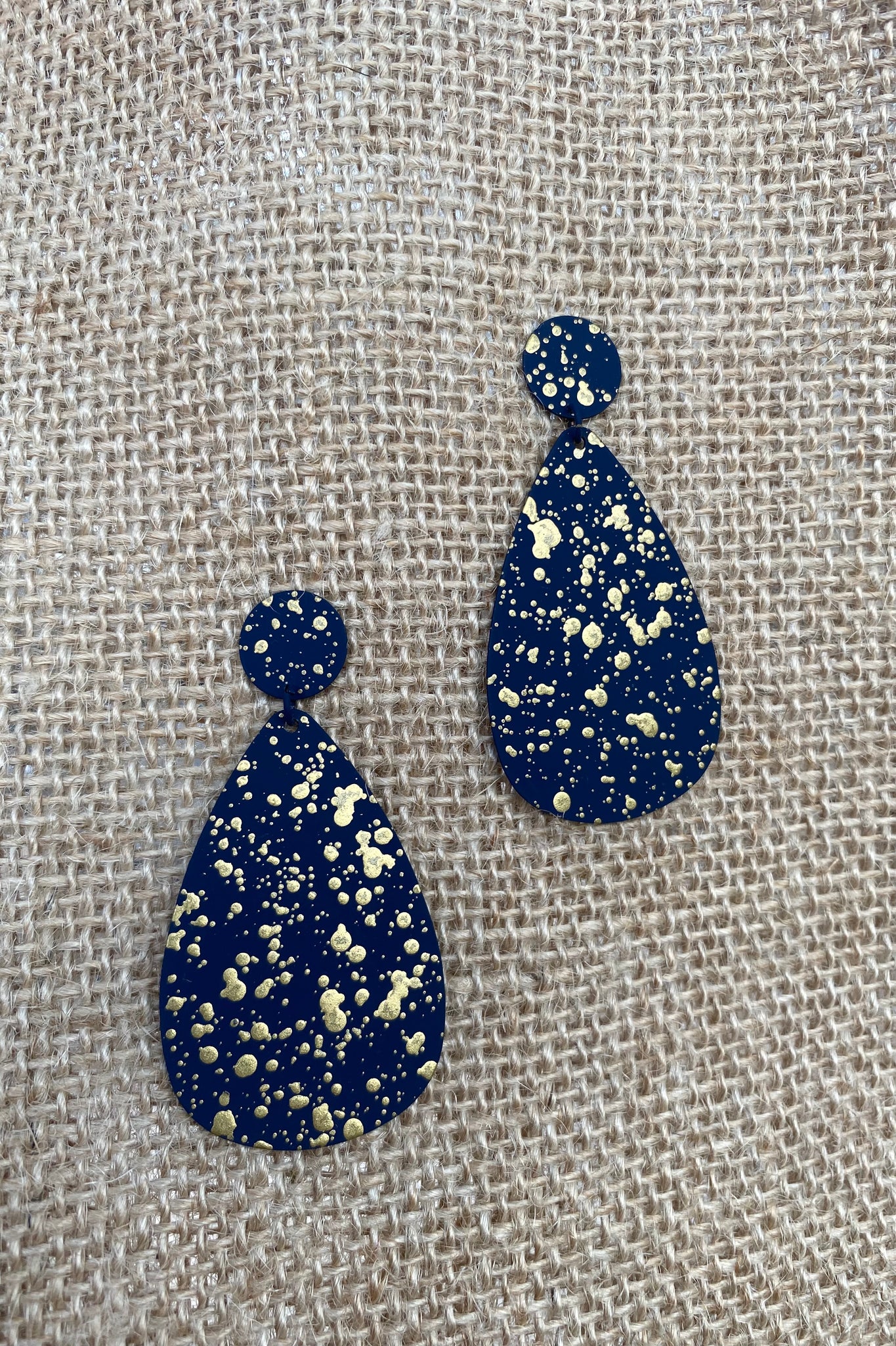 Navy Gold Speckled Dangle Earrings