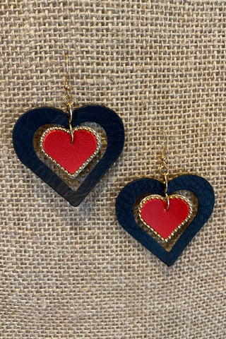 Leather Heart Dangle Earrings