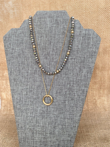 Circle Charm Beaded Stacked Necklace
