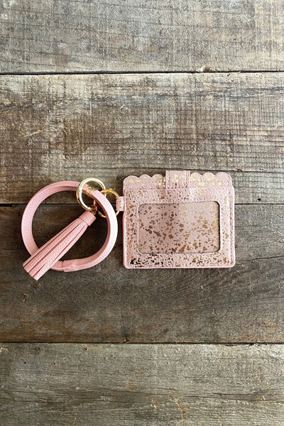 Gold Speckled Pink Leather Wallet Wristlet