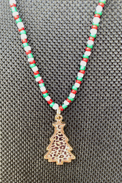 Christmas Beaded Necklace with Charm