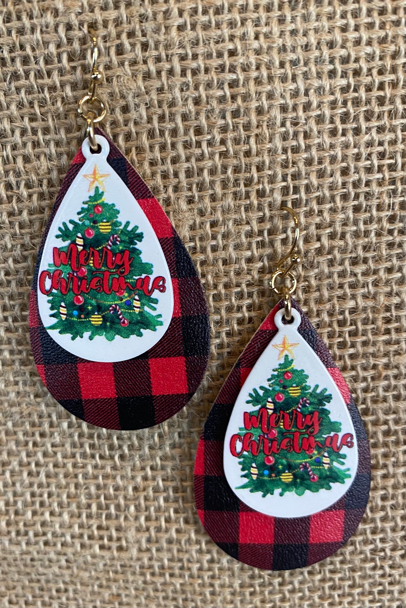Buffalo Print Merry Christmas Earrings